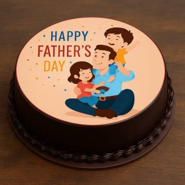 Father’s Day photo cake with dad and kids illustration