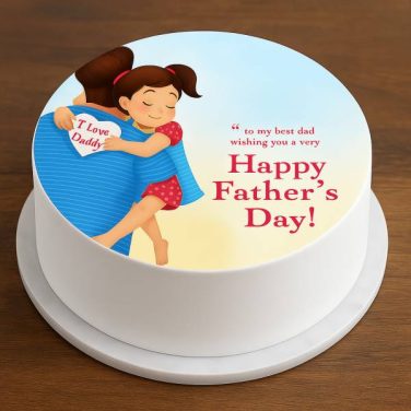 Father’s Day cake with daughter hugging dad illustration