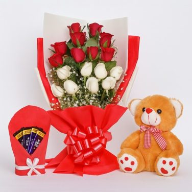 Cute Red roses, teddy and chocolate Combo