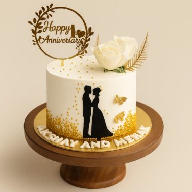 Golden Bloom Anniversary Cake