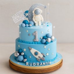 space themed 1st birthday cake
