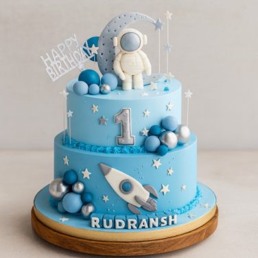 space themed 1st birthday cake