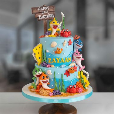 baby shark two tier cake