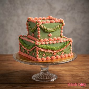 Green Pink Vintage Wedding Cake