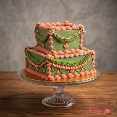 Green Pink Vintage Wedding Cake