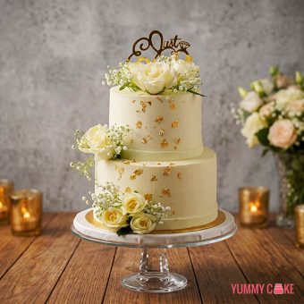 Ivory Gold Floral Wedding Cake