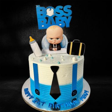 boss baby blue and white theme cake