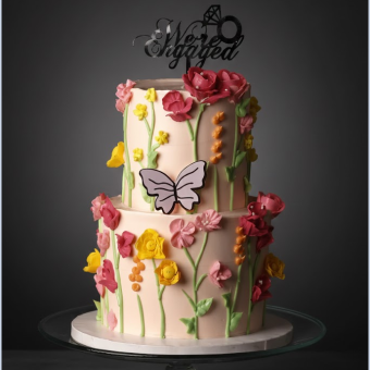 butterfly floral engagement cake