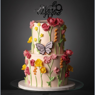 butterfly floral engagement cake