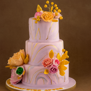 marble floral three tier wedding cake