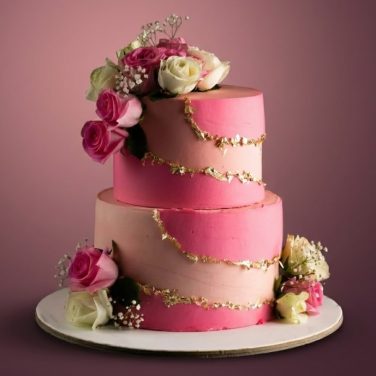 pink ombre floral wedding cake