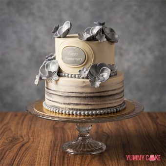 Two Tier Silver Floral Anniversary Cake