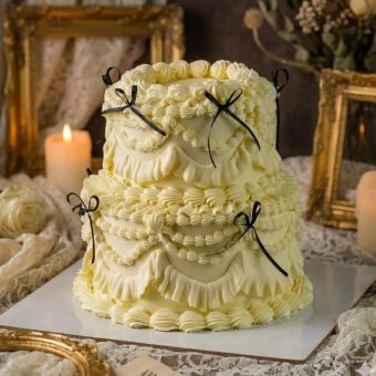 two tier vintage ribbon cake