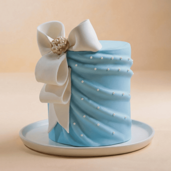 blue draped bow cake