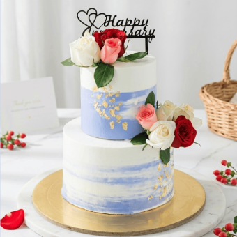 Two Tier Blue Ombre Anniversary Cake