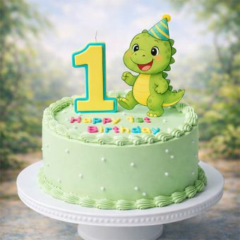 cute dino first birthday cake