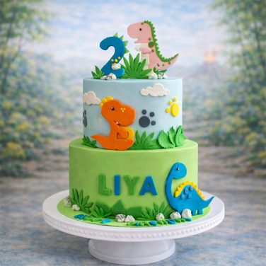 Two Tier Dinosaur Theme Cake