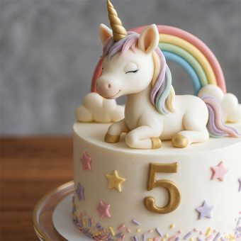 3d unicorn gold number cake side view