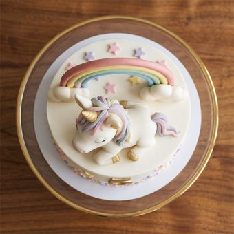 3d unicorn gold number cake top view