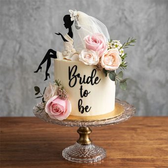 bride to be silhouette floral cake