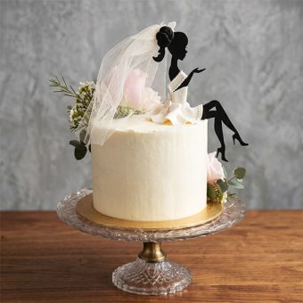 bride to be silhouette floral cake side view