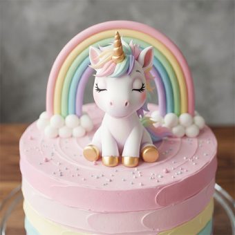 pastel rainbow unicorn topper cake front