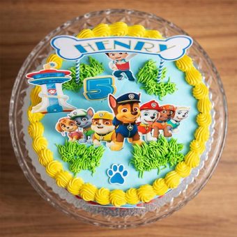 paw patrol name topper cake top view