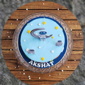 sky blue astronaut space cake top view