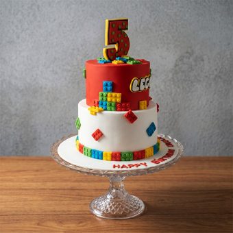 two tier lego birthday cake side view