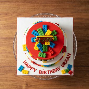 two tier lego birthday cake top view
