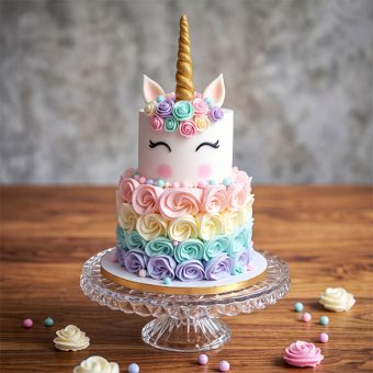 two-tier unicorn rosette cake